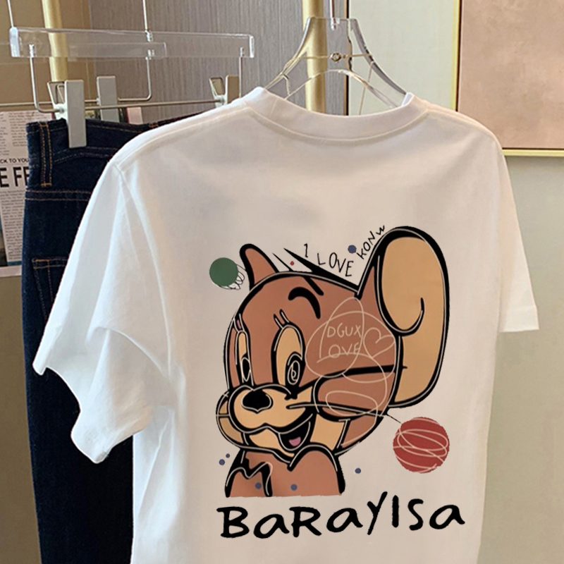 Official picture net price 220g 21 cotton cartoon short-sleeved t-shirt women's summer design sense American loose top