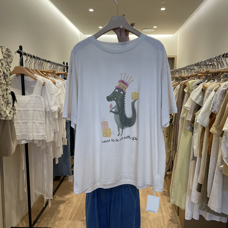 Cotton short-sleeved T-shirt Korean version of the new bm summer casual loose all-match top student print short-sleeved T-shirt female trend