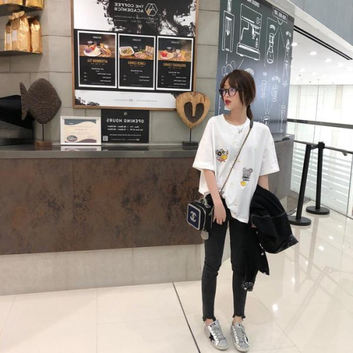 40 95% cotton + embroidery heavy industry embroidery loose large size summer student short-sleeved T-shirt for women
