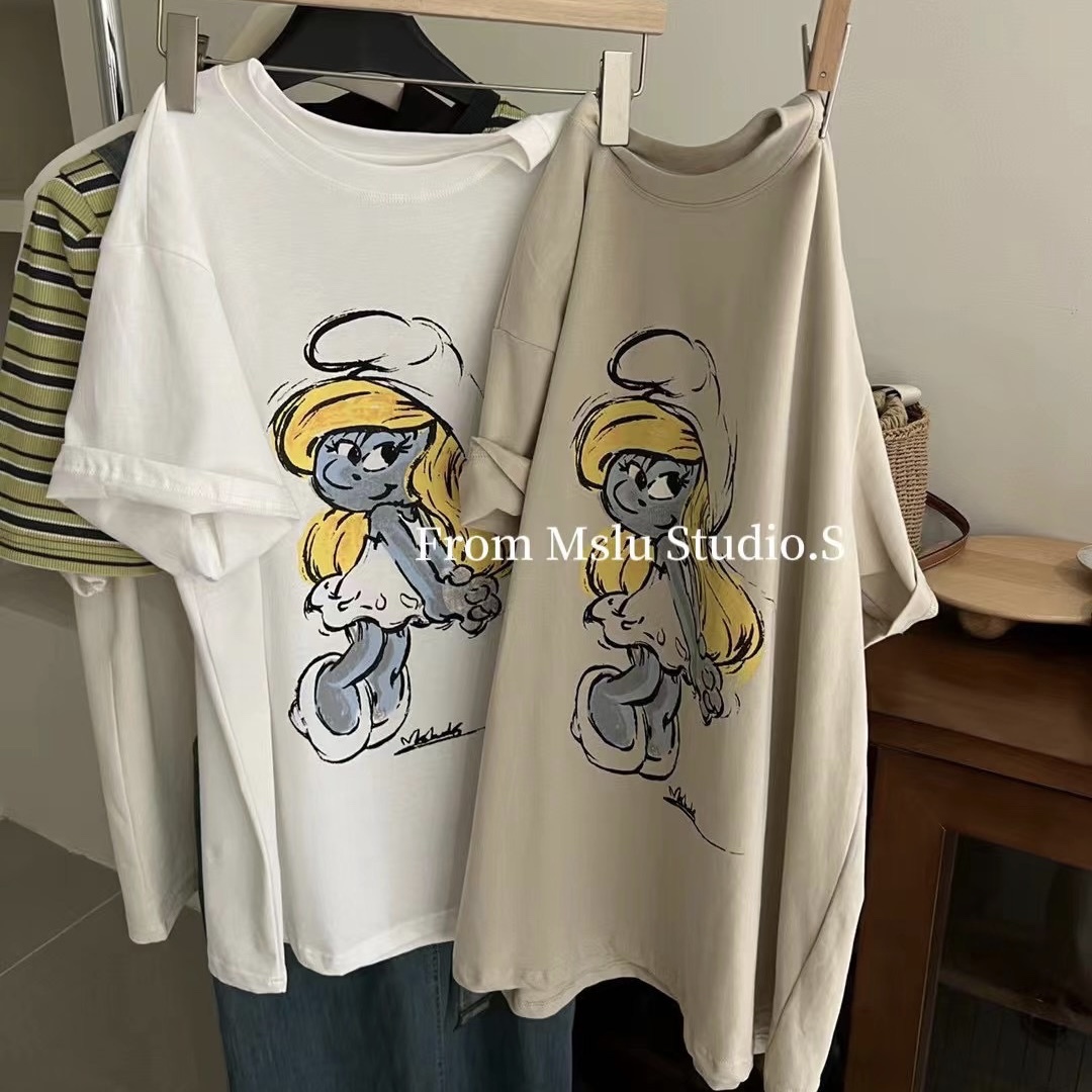 Official photo Heavy/combed cotton Back collar Seamed S-XXXL Summer short-sleeved T-shirt for women