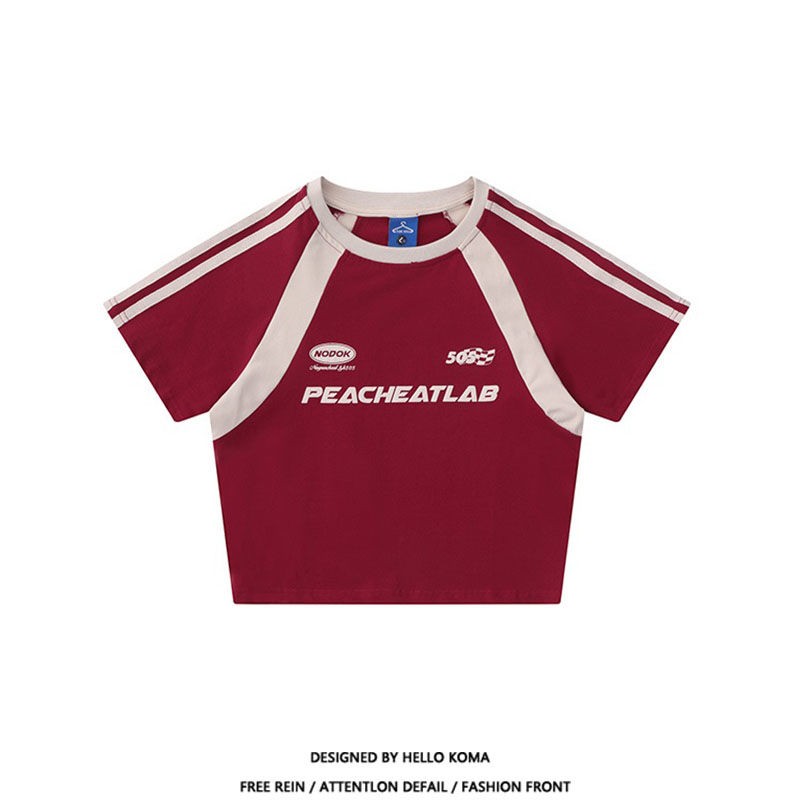 40 Threaded Combed Cotton 210g + Original Method Contrasting Color Letter Printing Short-sleeved T-shirt Women
