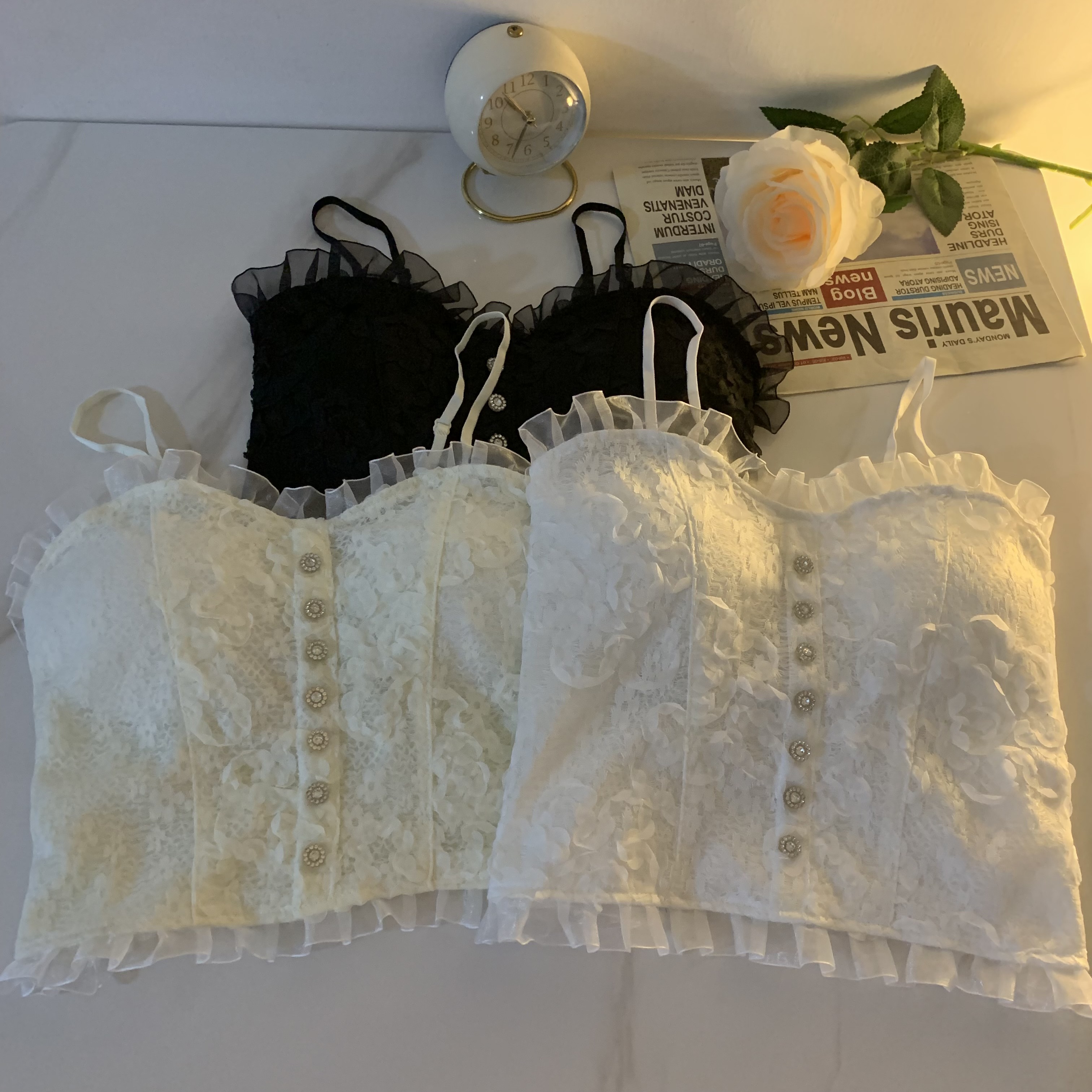 Real price hot girl lace diamond decoration sling beautiful back vest with chest pad pure desire style beautiful back underwear inside and outside