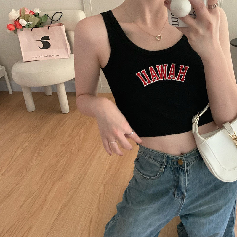 Zhao Silu same style vest embroidered letters round neck sleeveless vest female 2022 summer Korean version all-match short style