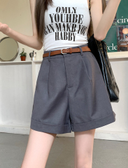 Real price 2023 summer new five-point suit khaki shorts women's loose A-line rolled wide-leg casual pants