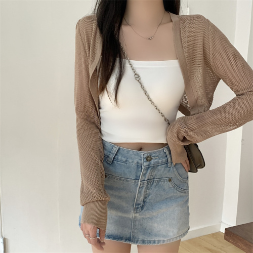 Real shot unabated short ice silk cardigan thin section outerwear shawl shawl summer knitted small waistcoat sunscreen shirt jacket