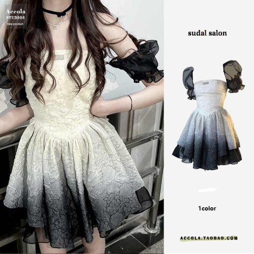 Original fabric plus zipper black and white gradient princess skirt summer niche design temperament tutu skirt