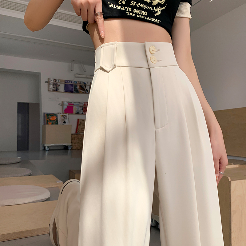 Narrow version of wide-leg pants women's summer thin section high-waisted thin vertical feeling small double-button casual straight-leg mopping suit pants