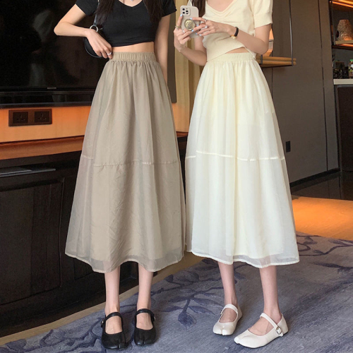 Mesh A-line skirt women's summer Korean version of the new high-waist slimming super fairy skirt