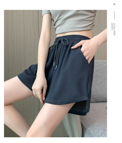 White ice silk shorts women's summer thin section 2023 new high waist loose drape three-point sports wide-leg casual pants