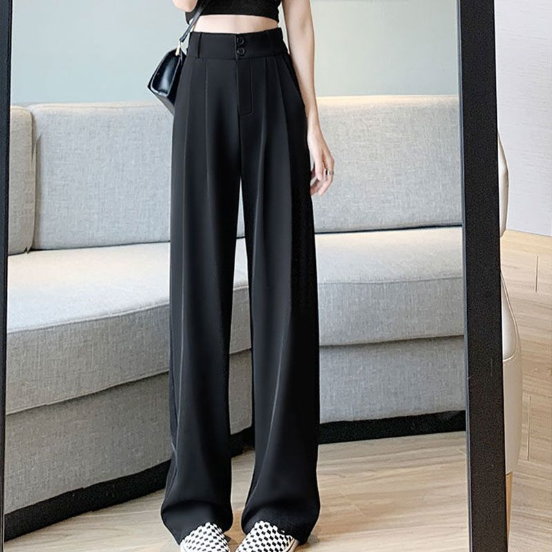 Suit wide-leg pants women's spring and autumn high-waist drape fat mm straight pear-shaped figure summer thin casual trousers