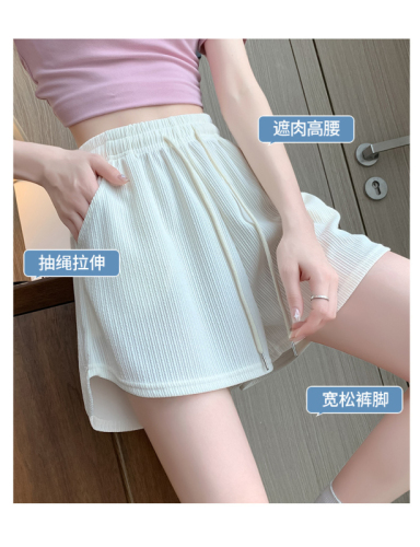 White ice silk shorts women's summer thin section 2023 new high waist loose drape three-point sports wide-leg casual pants