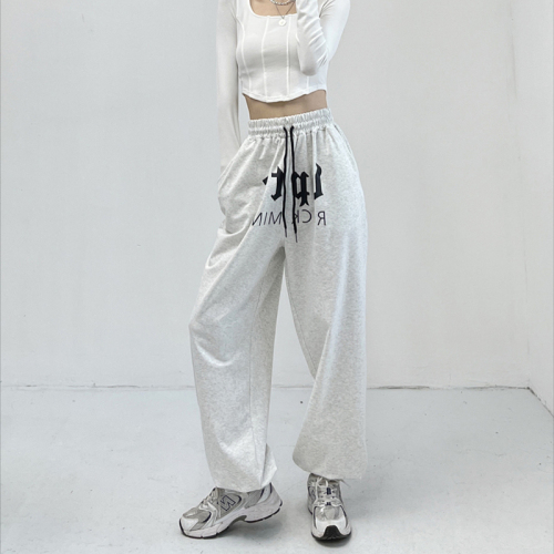 Hip-hop jazz European and American style red sports and leisure trousers hiphop hip-hop alphabet wide-leg pants women's high waist