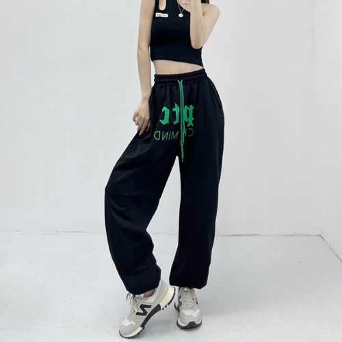 Hip-hop jazz European and American style red sports and leisure trousers hiphop hip-hop alphabet wide-leg pants women's high waist