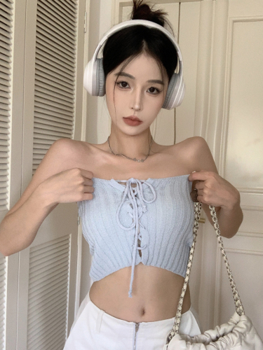 Knitted bandage tube top vest women's summer self-cultivation slimming short hot girl wrap chest top outerwear