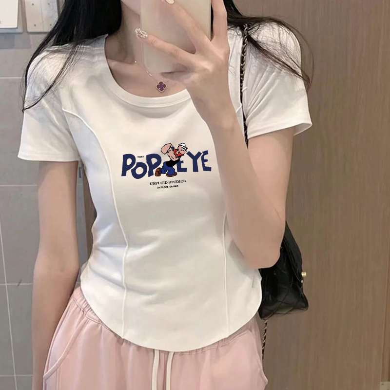 Official picture 210g threaded cotton T-shirt women's short-sleeved front shoulder slim-fit short herringbone line top summer women's clothing