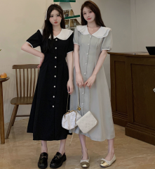 Real shot summer large size women's doll collar lapel dress fat MM Tibetan meat slim dress M-4XL200 catties