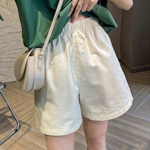 Khaki shorts women's summer thin and loose a-line wide-leg mid-pants white straight casual five-point pants trendy