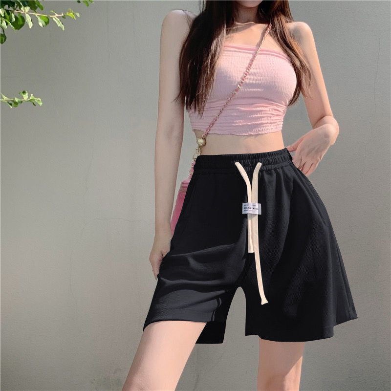 Casual five-point pants women's summer new wide-leg sports pants high waist all-match student straight shorts
