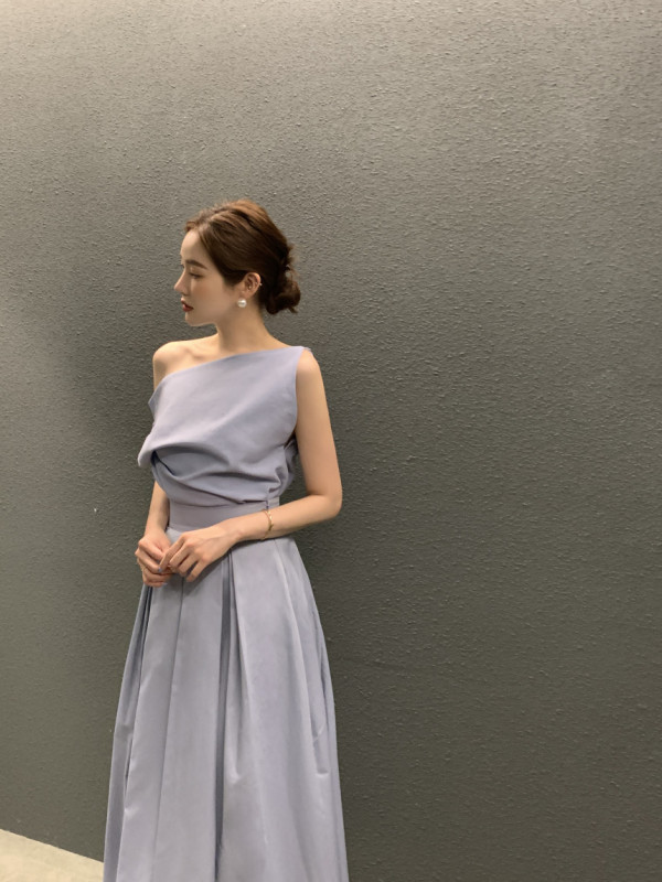 Korean summer design strapless top + high waist skirt two-piece suit