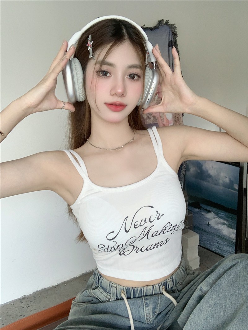 American Spice Girls Unique Short Vest Women Outerwear Letter Print Versatile Slim Design Sling Wrap Chest Top