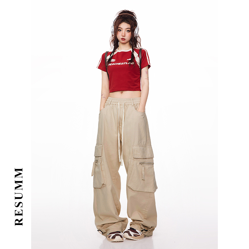 RESUMM raglan shoulder short-sleeved T-shirt female trendy brand American hot girl hit color tight summer fried street design top tee