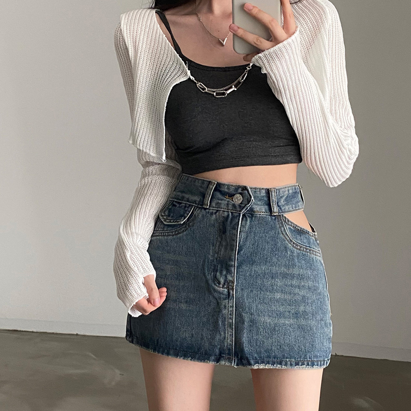 Real price Korean design hot girl chain ice silk long-sleeved shawl sunscreen knitted coat for women