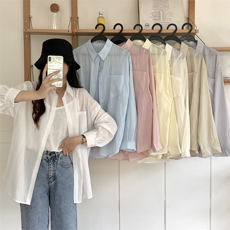 Real shot unabated sunscreen cotton linen shirt coat temperament long-sleeved top design sense niche shirt women's summer