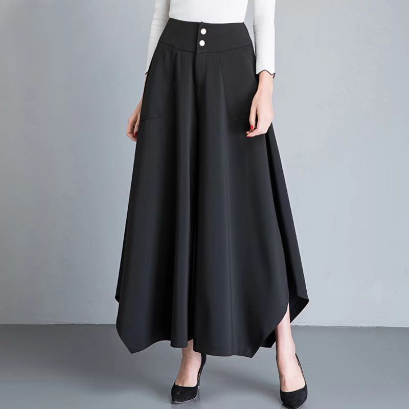 Large size irregular wide-leg pants women 2023 spring and summer Korean version of high-waist fall casual loose square dance skirt pants