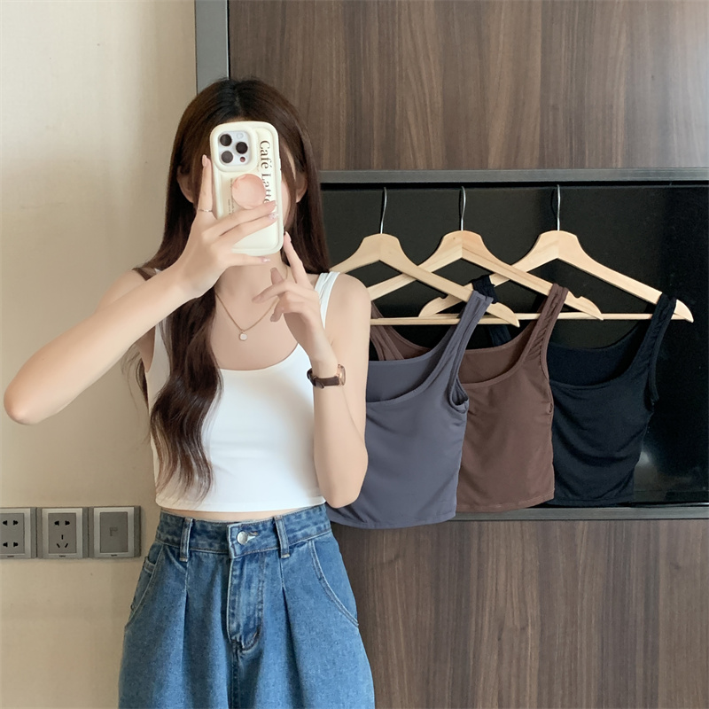 Real shot unabated camisole women's inner wear with chest pad bottoming top white tube top outer wear beautiful back integrated tide