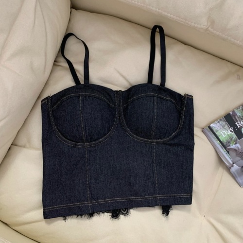 Real price real shot retro old denim vest camisole women's summer outerwear lace stitching wrap chest bottoming shirt