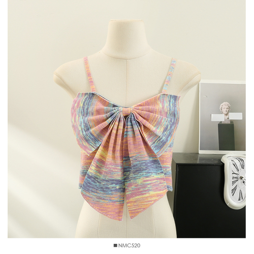 Sweet and spicy style striped camisole women's summer inner and outer wear design sense niche bowknot sleeveless short top