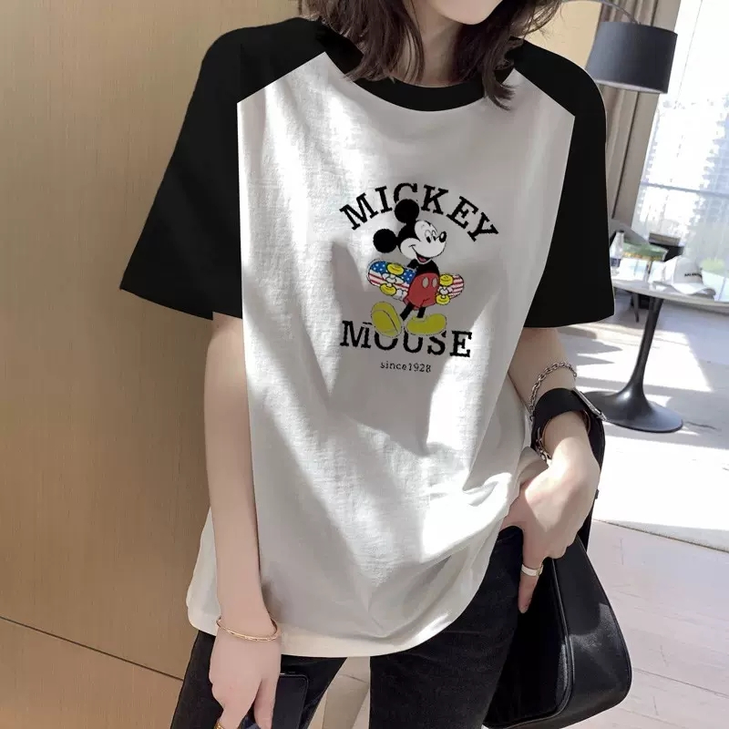 Pure cotton raglan shoulders hit color stitching short-sleeved t-shirt women's clothing 2023 new summer design sense niche T-shirt top
