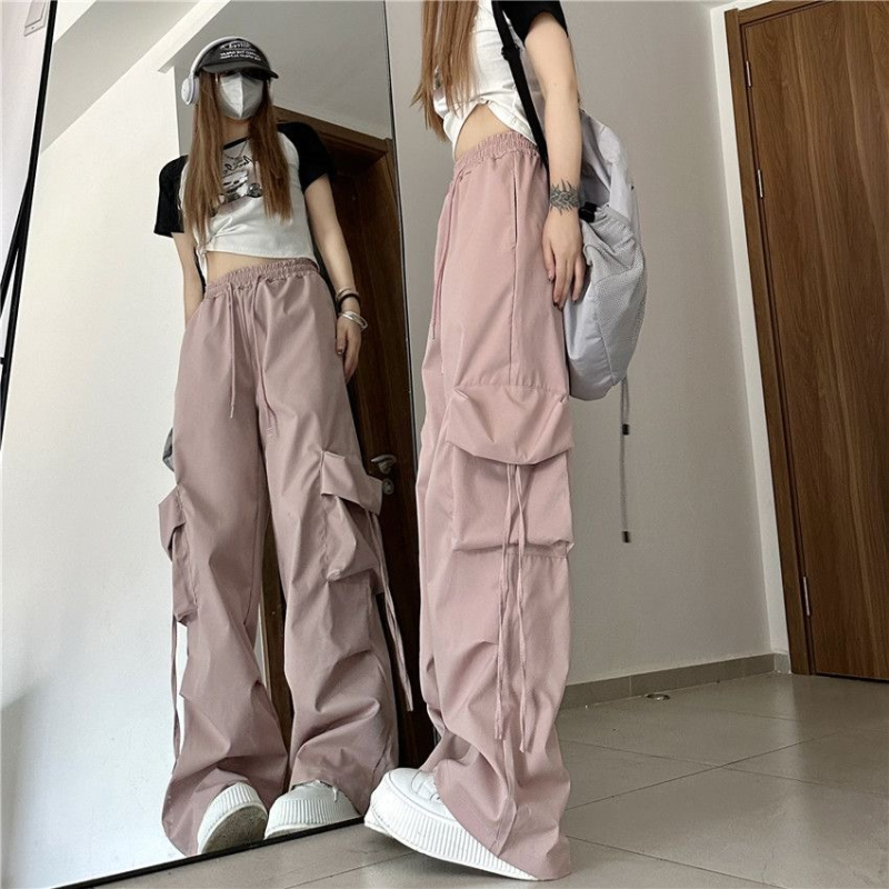 American casual pants women's 2023 summer new straight tube drape wide-leg overalls high waist slim trousers