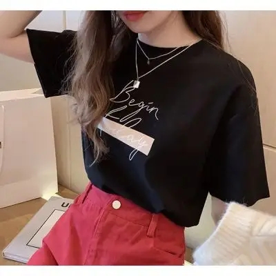 Short-sleeved t-shirt women's loose Korean version of the tide 2023 spring and summer new mid-length half-sleeved top trend