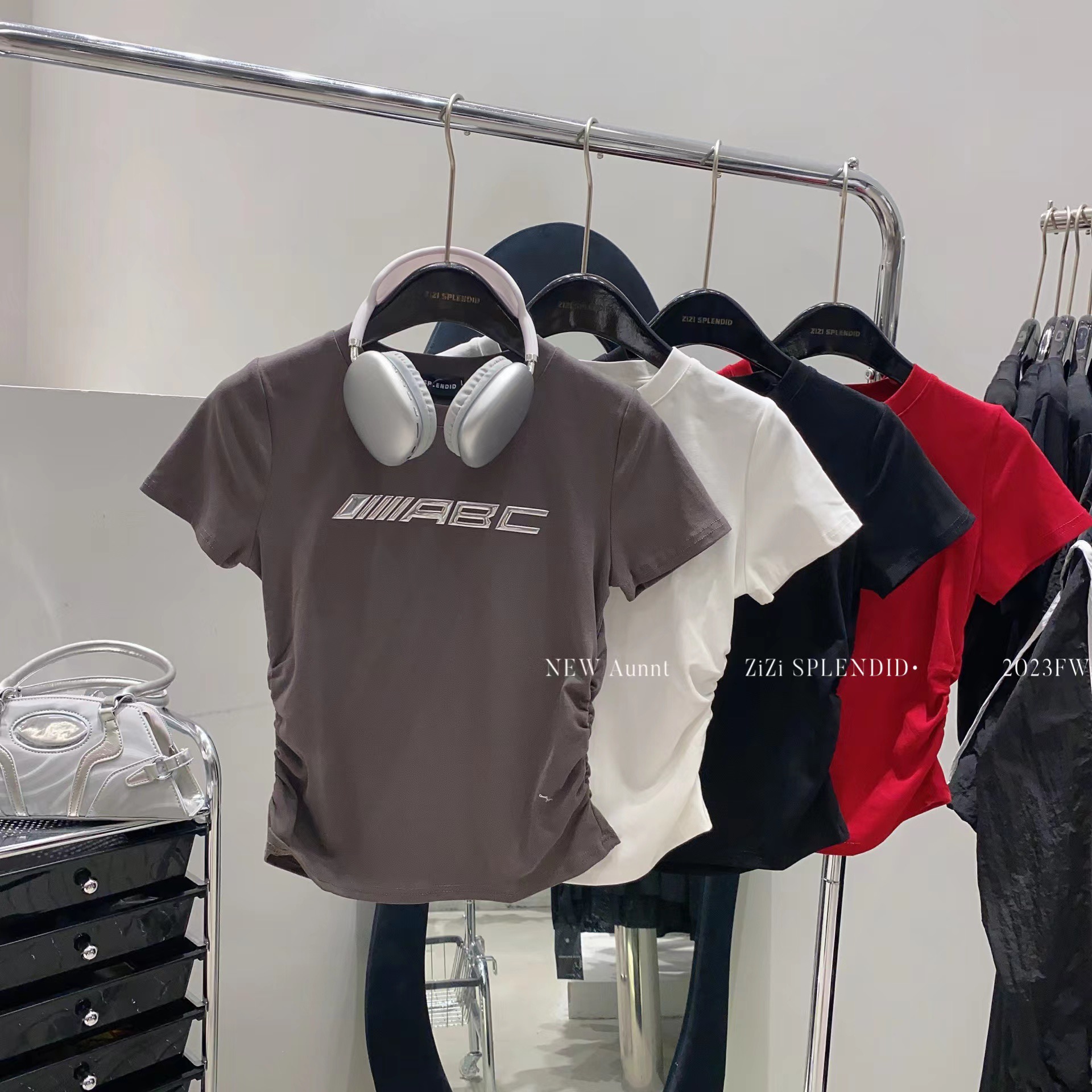 Summer slim fit short tight top American retro hot girl short-sleeved T-shirt female metal printing