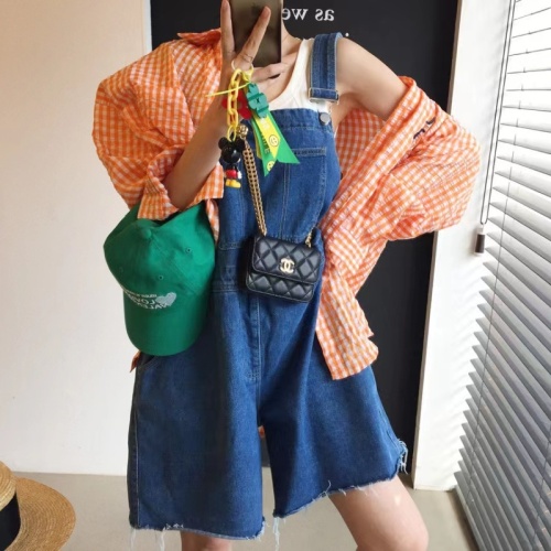 Baggy wide-leg denim overalls shorts