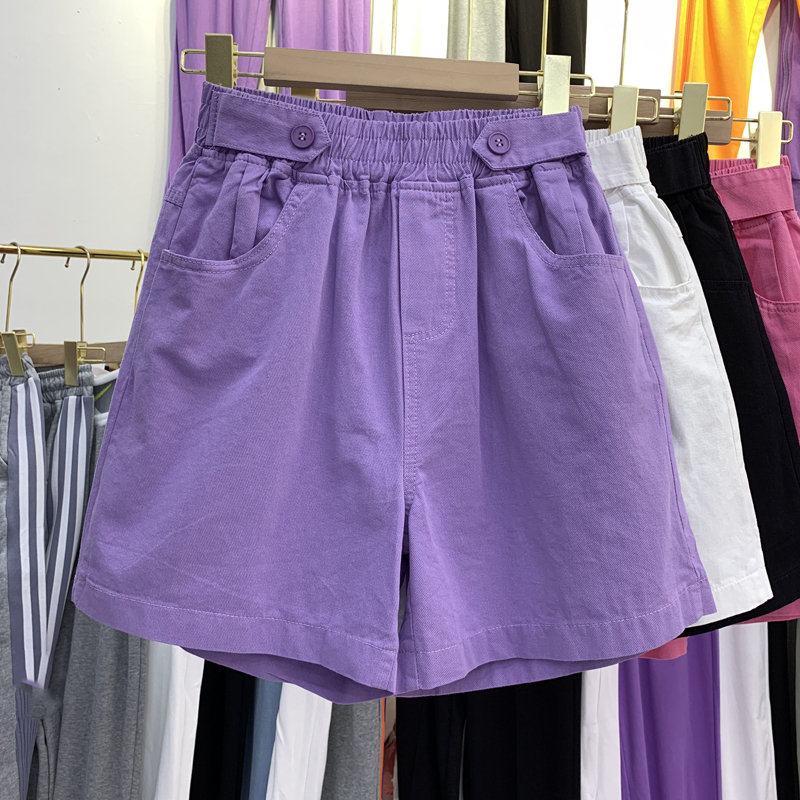 Age-reducing pure cotton purple high-waist wide-leg pants shorts women 2023 summer thin cotton five-point pants loose casual pants