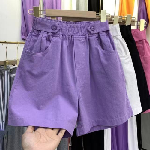 Age-reducing pure cotton purple high-waist wide-leg pants shorts women 2023 summer thin cotton five-point pants loose casual pants
