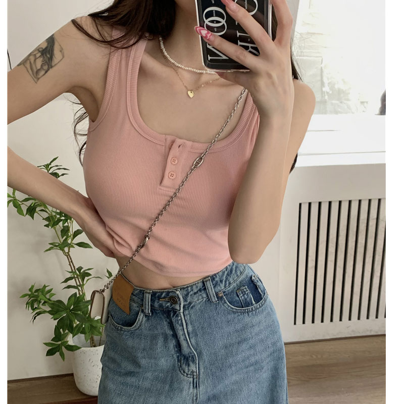Pure desire pink sweet hot girl short style knitted bottoming vest female design sense niche suspenders wear BM top