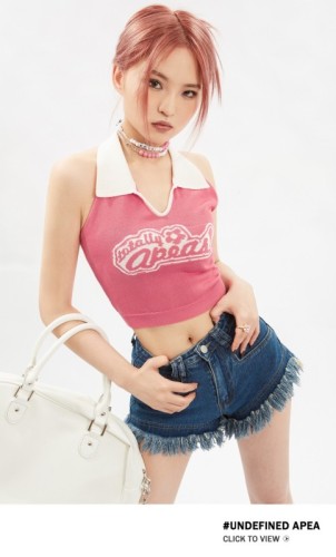 APEA2023 Summer American Spice Girl Hit Color Bow Knot Strap Wool Neck Camisole Short Top J
