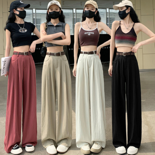 Real shot of pleated ice silk cotton and linen wide-leg pants for women, summer high-waist drape suit pants, Japanese style lazy style Yamamoto pants