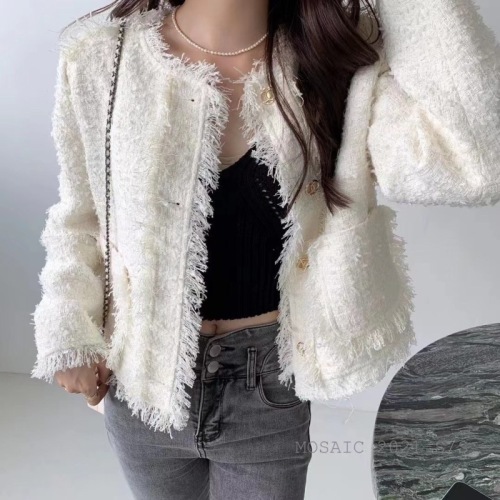 Light luxury small fragrance tweed short coat women's autumn clothing  new French high-end all-match spring and autumn blue top