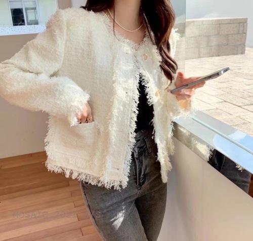 Light luxury small fragrance tweed short coat women's autumn clothing  new French high-end all-match spring and autumn blue top