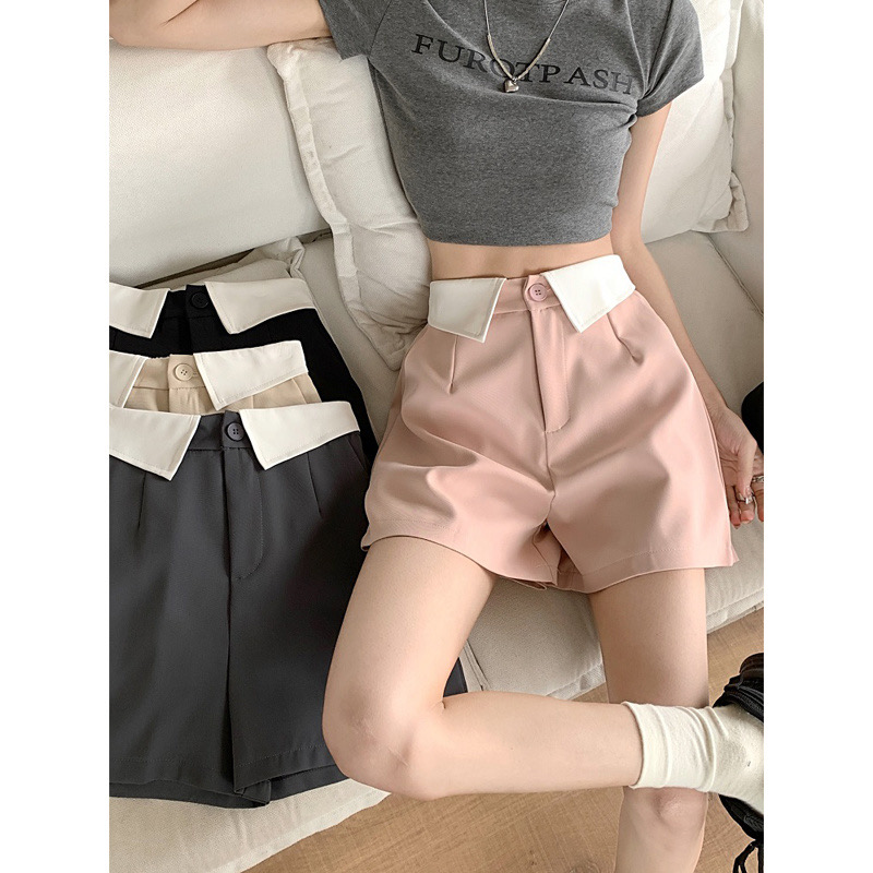 Lapel design sense suit shorts female summer Korean version 2023 new high waist thin all-match wide-leg casual pants