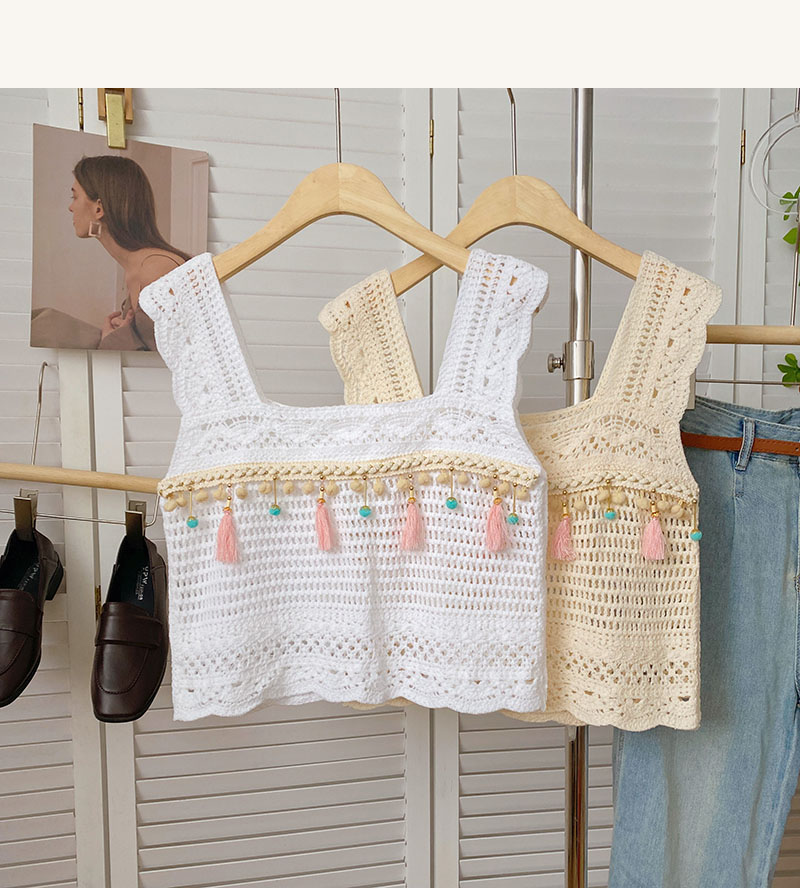 2023 summer new Korean version of French age-reducing wisp empty hook flower sweet temperament tassel camisole top women