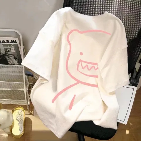 White short-sleeved t-shirt women's summer 2023 new bear design sense loose top ins tide