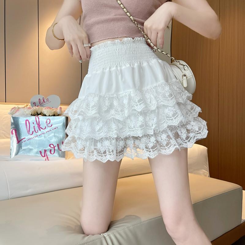 **Nett Price**~Real Shot High Waist A-Line Lace Cake Skirt Puffy Skirt Short Skirt Female Summer