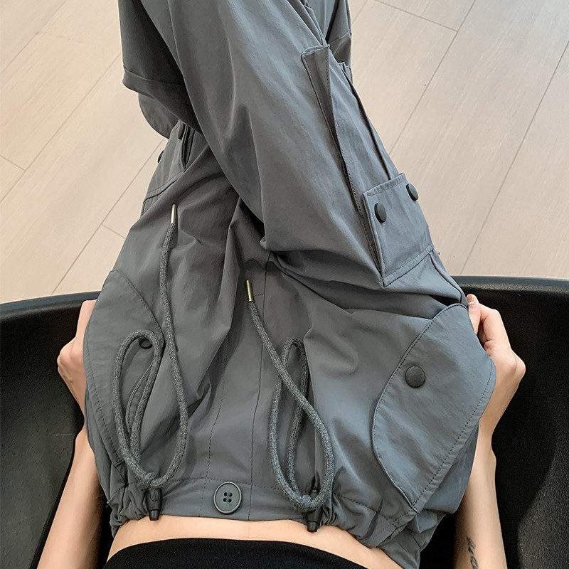 Gray overalls women's summer thin section high waist wide leg straight casual design quick-drying American retro sports pants