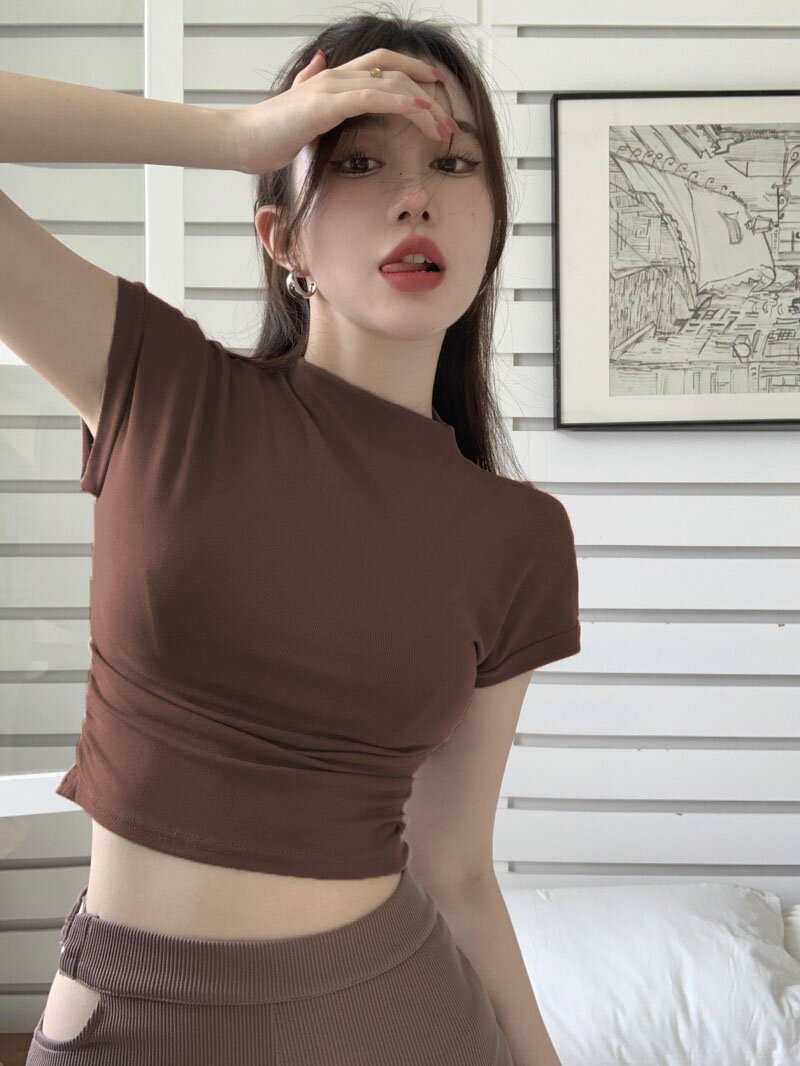Spice girl half high collar short-sleeved T-shirt summer slim inner top bottoming shirt