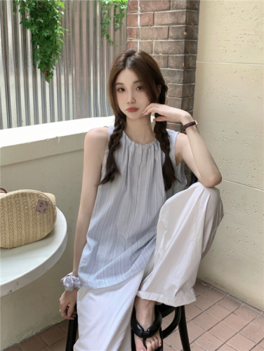 Real shot real price Korean summer new vertical striped shirt vest loose all-match strapless sleeveless suspender top